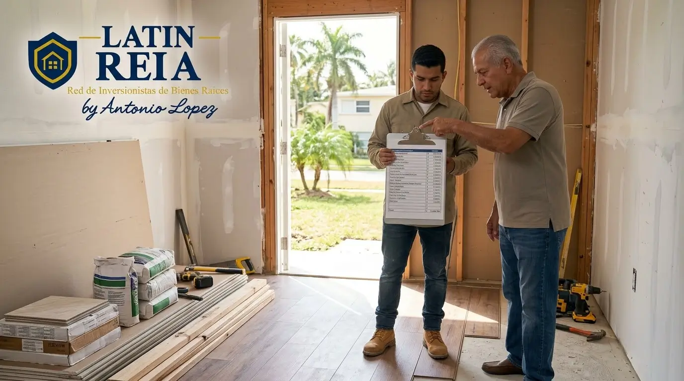 Real estate flipper discussing a rehab budget with a mentor in Broward County