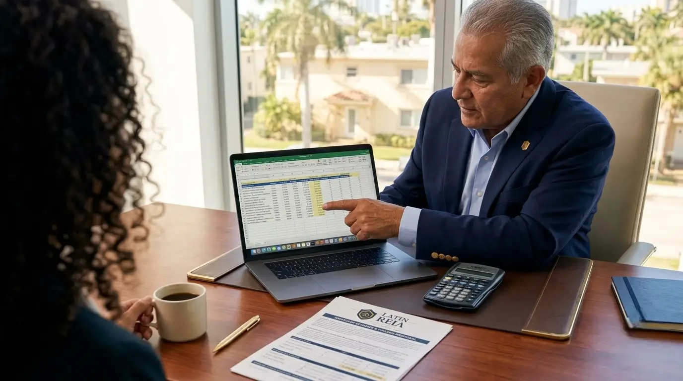 Real estate investor reviewing property numbers with a coach in Fort Lauderdale, Florida