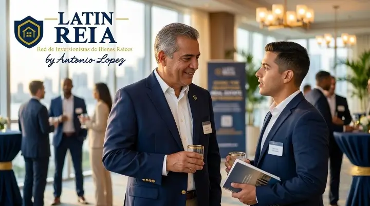 Mentora de bienes raíces conversando con un inversionista en un evento en Florida