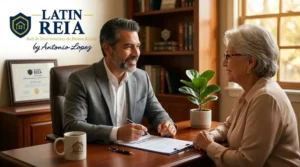 Asesor de bienes raíces en español conversando con un cliente en Florida